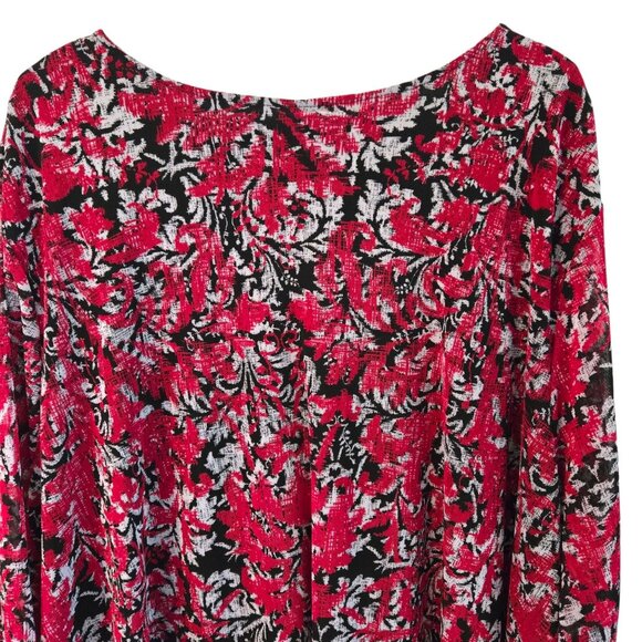 Catherines 5X Red & Black Floral Long Sleeve Tunic Top 34/36W Sheer Lined - Picture 5 of 8